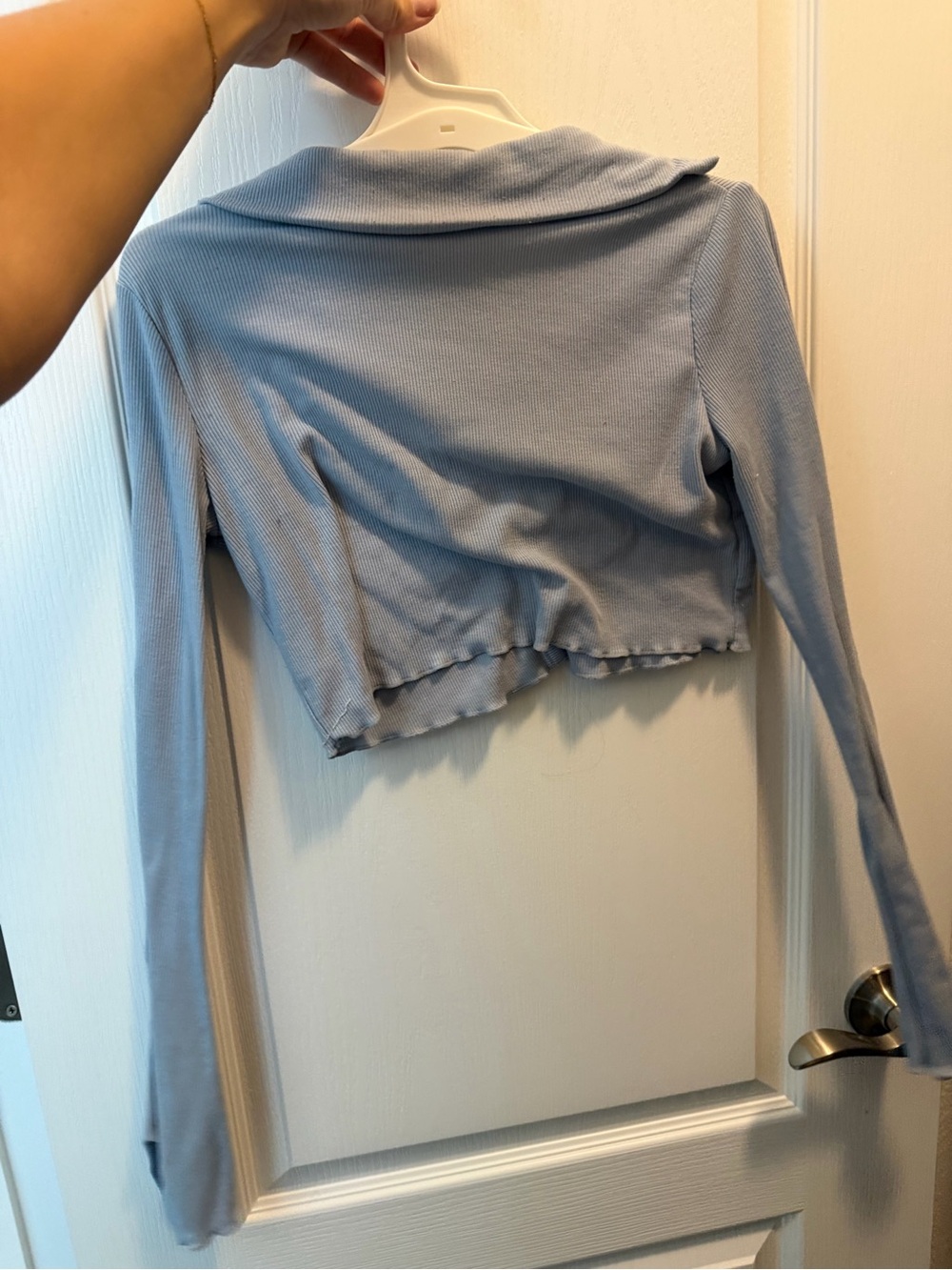 Light Blue Cropped Rib-Knit Button Front Top - Picture 3 of 3